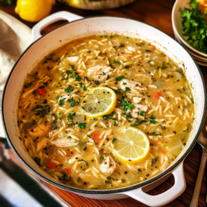 Greek Lemon Chicken Orzo Soup Mediterranean Delight - Recipe Sprinkle