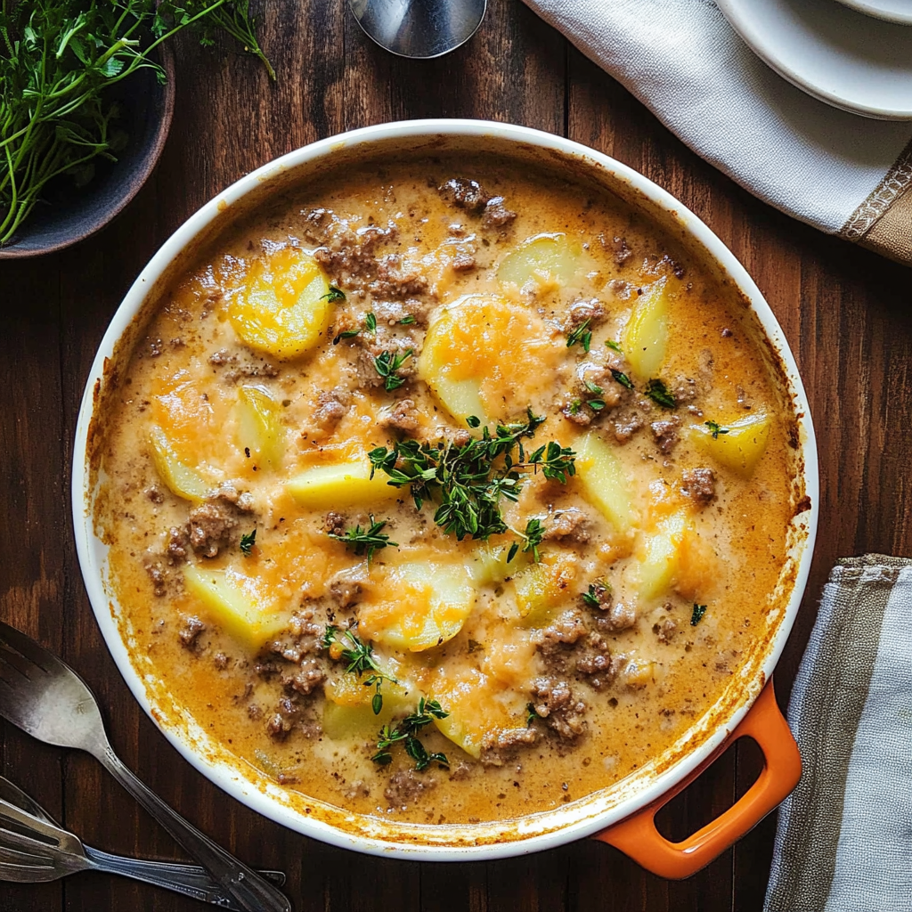 Cheesy Beef and Potato Soup